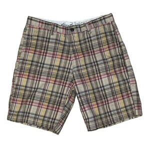 Eddie Bauer Men's Legend Wash Brown Plaid Chino‎ Shorts - Size 34